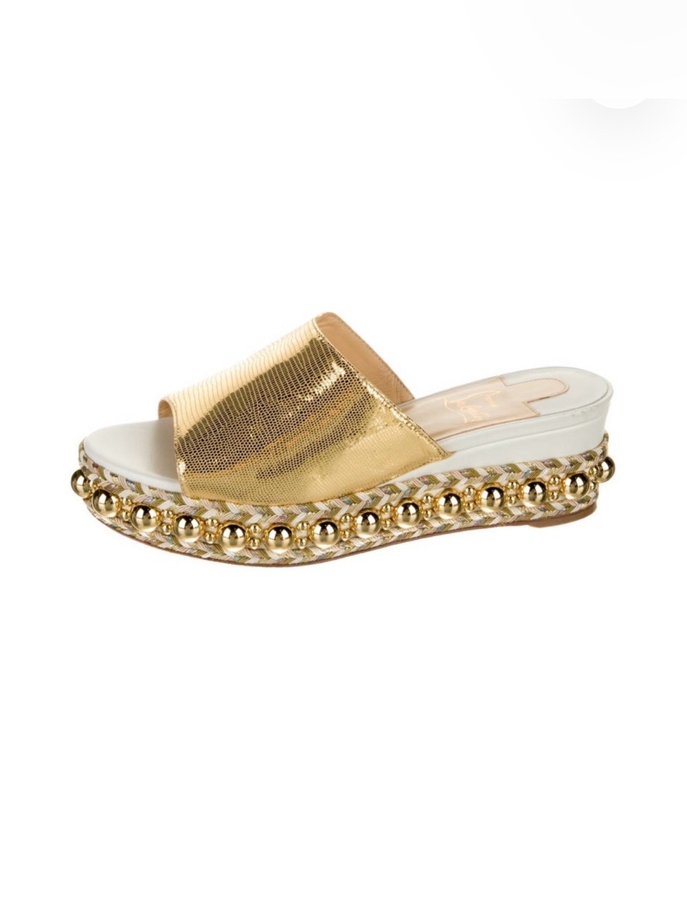 Christian Louboutin Gold Studded Platform Espadrille Slides – Size 36